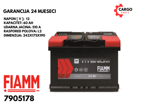 AKUMULATOR FIAMM 60Ah 510A L2 BLACK TITANIUM / 60 Ah