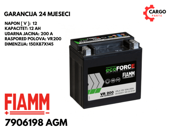 AKUMULATOR FIAMM AGM BORD KOMPJUTER 12Ah 200A VR200 / 12 Ah