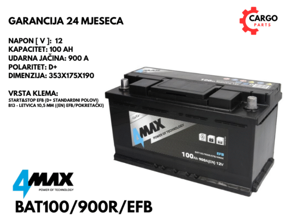 AKUMULATOR 100Ah 900A / START STOP / 4MAX / 100 Ah 900 A EFB