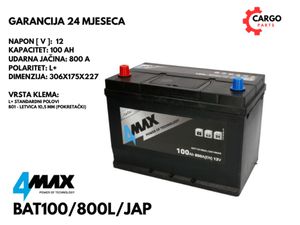 AKUMULATOR 100Ah 800A L+ / 4MAX / 100 Ah 800 A / JAPAN