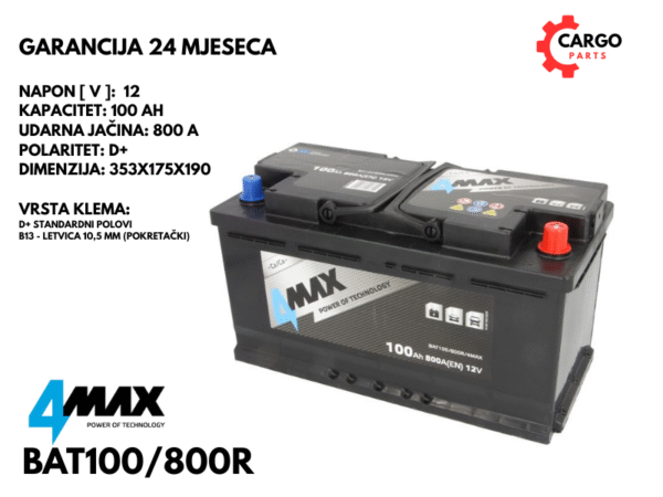 AKUMULATOR 100Ah 800A D+ / 4MAX / 100 Ah 800 A