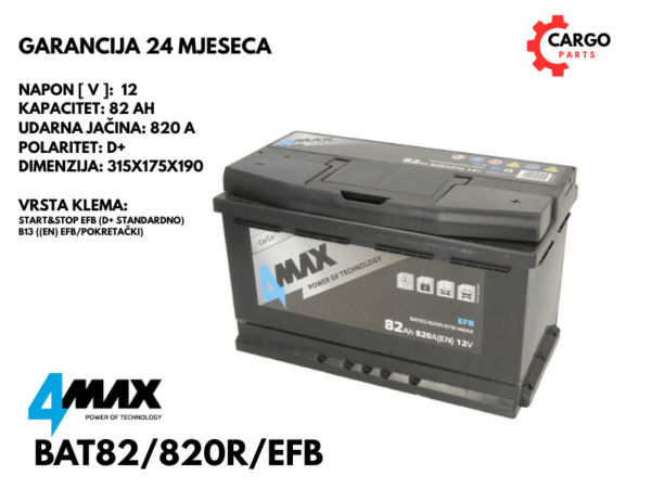 AKUMULATOR 82Ah 820A / START STOP / 4MAX / 82 Ah 820 A EFB