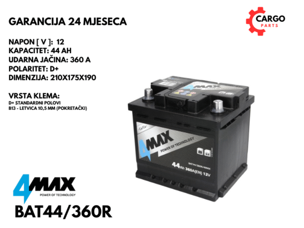 AKUMULATOR 44Ah 360A D+ / 4MAX / 44 Ah 360 A