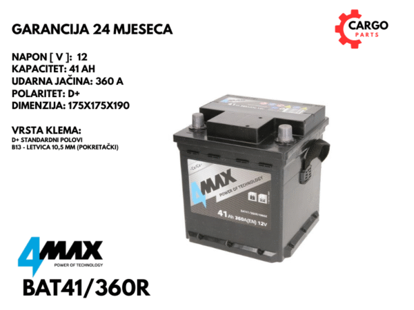 AKUMULATOR 41Ah 360A D+ / 4MAX / 41 Ah 360 A