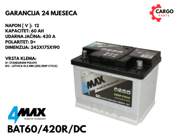 AKUMULATOR 60Ah 420Wh D+ / DEEP CYCLE / 60 Ah 420 Wh / KAMPER - ČAMAC