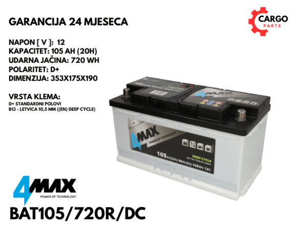 AKUMULATOR 105Ah 720Wh D+ / DEEP CYCLE / 105 Ah 720 Wh / KAMPER – ČAMAC