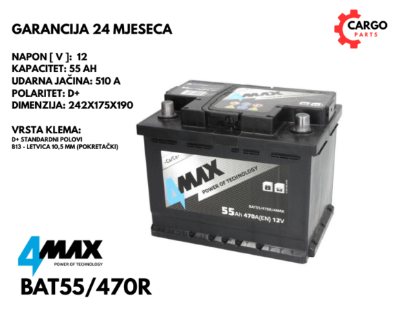 AKUMULATOR 55Ah 510A D+ / 4MAX / 55 Ah 510 A