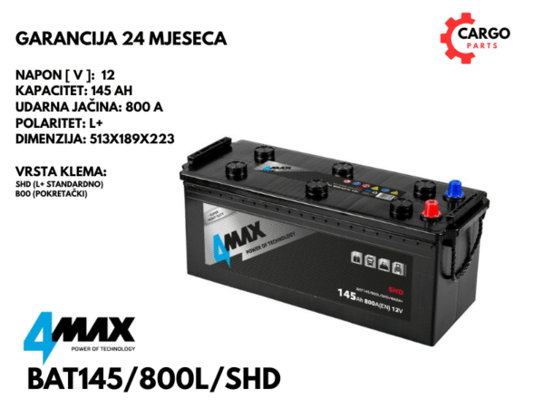 AKUMULATOR 145Ah 800A L+ / 4MAX / 145 Ah 800 A SHD TERETNI – KAMIONSKI