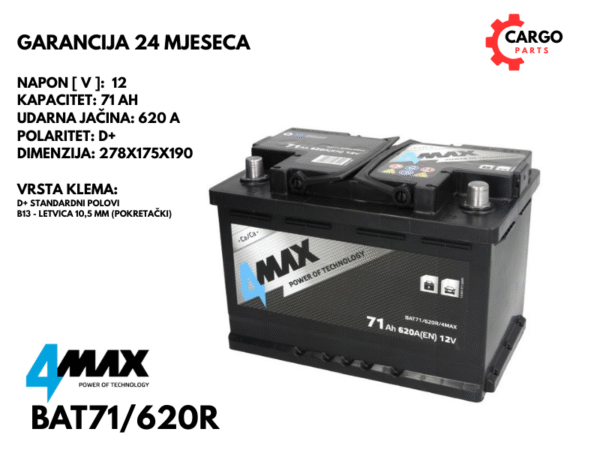 AKUMULATOR 71Ah 620A D+ / 4MAX / 71 Ah 620 A