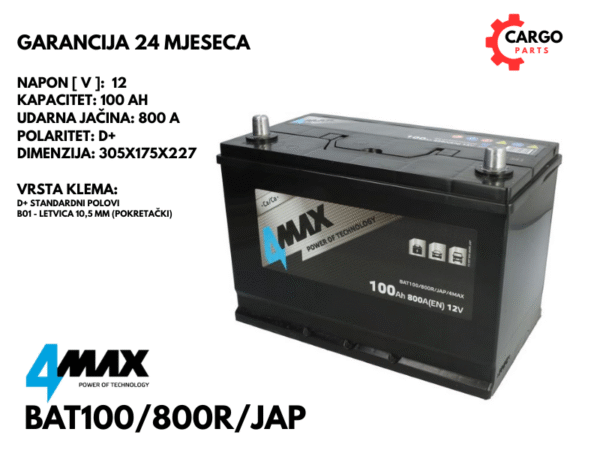 AKUMULATOR 100Ah 800A D+ / 4MAX / 100 Ah 800 A / JAPAN