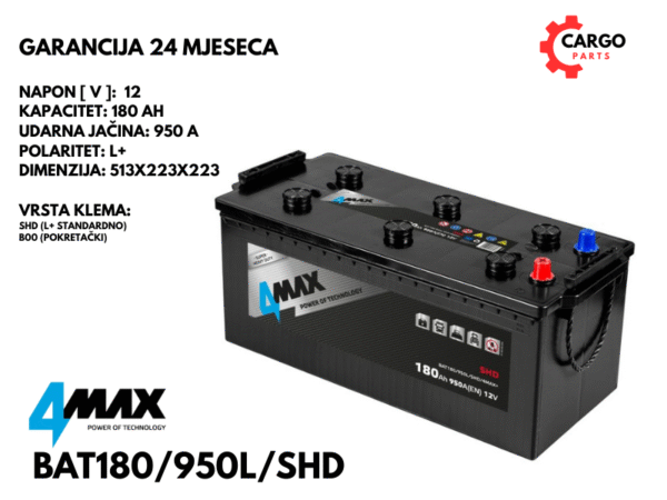 AKUMULATOR 180Ah 950A L+ / 4MAX / 180 Ah 950 A SHD TERETNI – KAMIONSKI