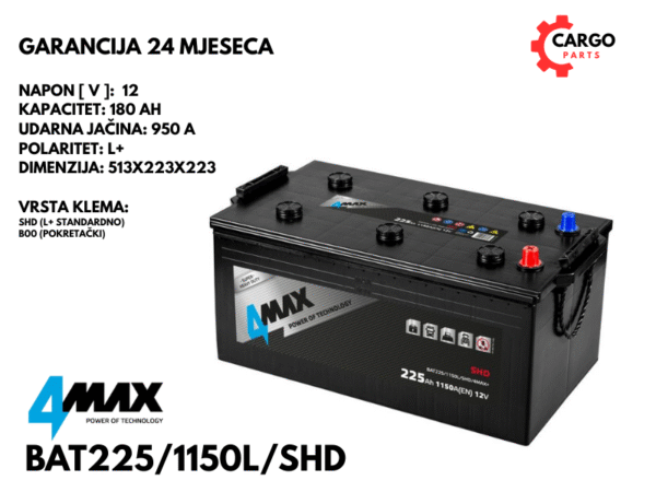 AKUMULATOR 225Ah 1150A L+ / 4MAX / 225 Ah 1150 A SHD TERETNI – KAMIONSKI