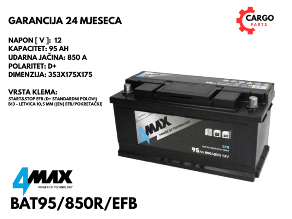 AKUMULATOR 95Ah 850A / START STOP / 4MAX / 95 Ah 850 A EFB