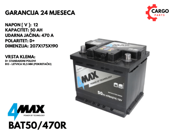 AKUMULATOR 50Ah 470A D+ / 4MAX / 50 Ah 470 A