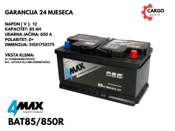 AKUMULATOR 80Ah 850A D+ / 4MAX / 80 Ah 850 A