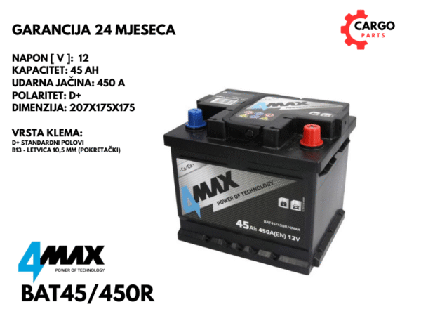 AKUMULATOR 45Ah 450A D+ / 4MAX / 45 Ah 450 A